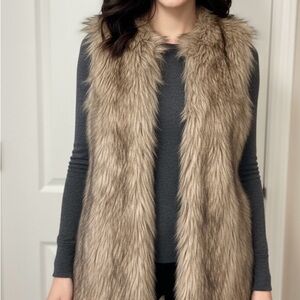 Michael Kors Faux Fur Vest in Brown and Cream